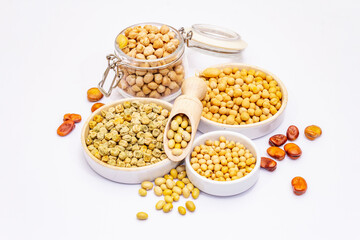Assorted variety of legumes isolated on white