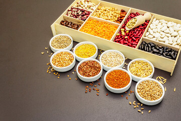 Assorted different types of beans and cereals grains