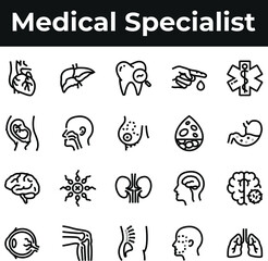 Medical specialist, professions icon set