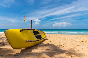 Lifeguard kayak boat on the beach.