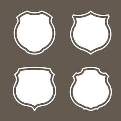 Protect guard shield plain line concept. Outline shield badge. Safety icon set. Privacy banner kit. Security label. Flat style protect sticker symbol shape. Safeguard simple sign. linear pictogram