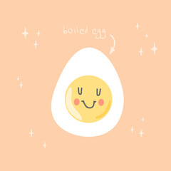 Cute boiled egg character with facial expression. Food design. Vector illustration