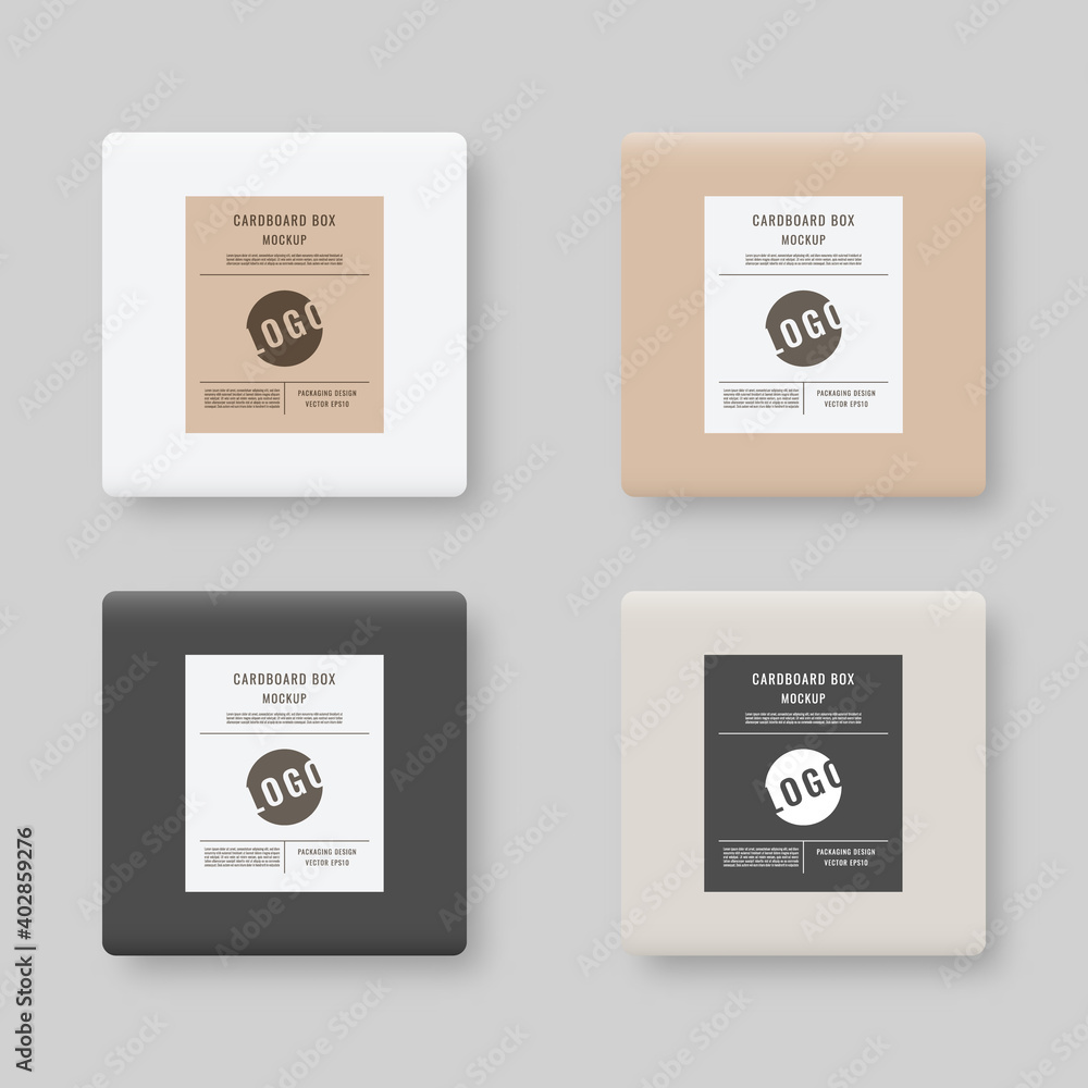 Poster package cardboard box set. set of cardboard box with label template. mockup vector isolated. templat