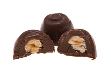 chocolate candies with hazelnuts isolated