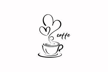 Hand drawn love coffee illustration design with coffee cup and writing.