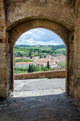 Archway in Certaldo, Italy. View and landscape