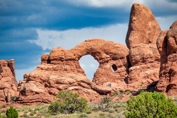 Panoramic view of rock formations in the Arches National Park, Utah in summer season © jovannig