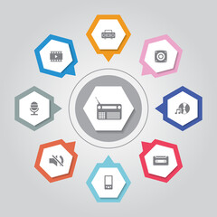 Entertainment Icon. Simple flat vector icons set on Gray Radiant background