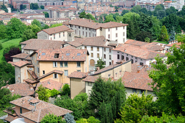 Fototapeta na wymiar View to Bergamo old city, traditional buildings. Italy.