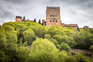 Fototapeta na wymiar looking up at alhambra, granada old town, andalusia, spain