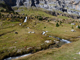 Views on the autumn hiking route in the Ordesa valley, Aragonese Pyrenees, Spain