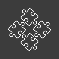 Simple puzzle four piece business presentation. Circle puzzle outline infograph. 4 Step contour process diagram. Section line compare puzzle banner.
