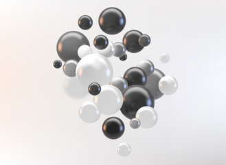 Abstract vector futuristic background with colorful 3d spheres, glossy bubbles, balls.
