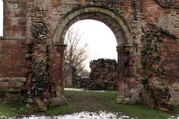 Fototapeta na wymiar Historic Building White Ladies Priory 12th Century Ruins Entrance Arch