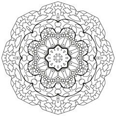 Hand drawn zentangle circular ornament for coloring page.