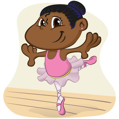 Illustration represents afro-descendant girl child bathing ballet. Ideal for dance and institutional newsletters