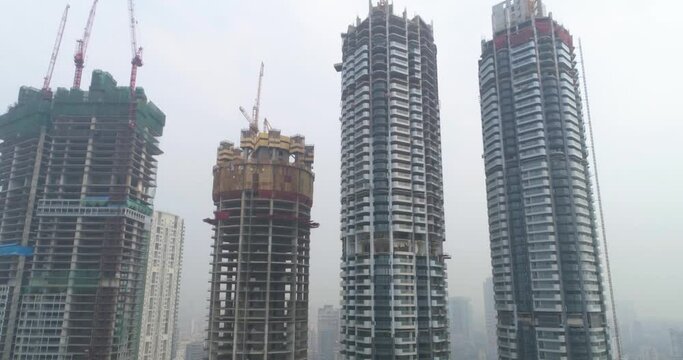 A drone shot of the Worli skyline with new buildings in construction.