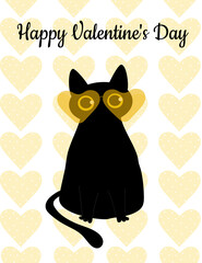 Black cat and yellow sunglasses with polka dots. Valentine's Day card. Pattern for fashionable prints on cups, textiles, clothes, notebooks.