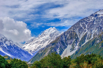 Fototapeta na wymiar New Zealand, South Island, View on New Zealand highest mountain. The Mount Cook- Aoraki.