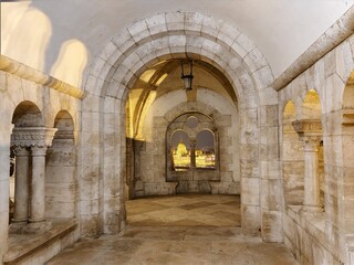 Fishermen's Bastion in Budapest with the Building of the Parliament