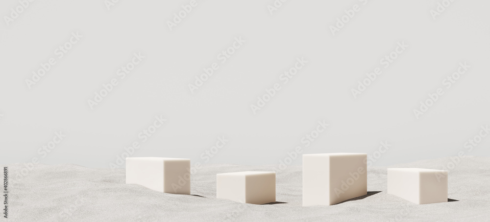 Fototapete minimal abstract mockup background for product presentation. beige step podium with sand beach on wh