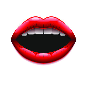 Abstract Colorful Red Lips With Glitter Light Mouth Vector Design Style