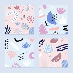 Fotobehang Naadloze herfst Abstract backgrounds set in trendy style with botanical and geometric elements, textures. Natural earthy colors. . Vector illustration.  © ceramaama