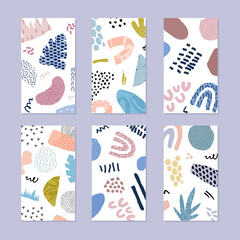 Set of abstract story backgrounds. Hand drawn natural pattern in trendy style. Vector illustration.