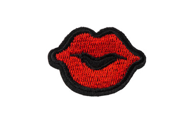Fototapeta Emobroidered red lips patch isolated on white background obraz