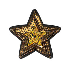Golden sequin star patch isolated on white background