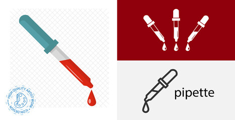 Pipette isolated flat icon. solid and line medicine design element