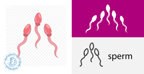 Sperm, Spermatozoa isolated flat icon. solid and line medicine design element