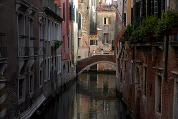 Canal with bridge. Trip to Venezia summer 2019. Venice, Italy.