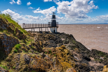 The Portishead Point Lighthouse with the Bristol Channel in the background, seen in Portishead,...
