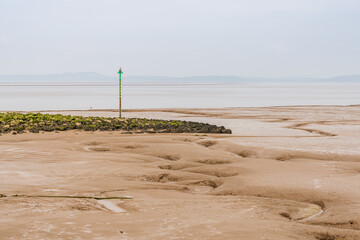 Low tide at Morecambe Bay, seen from Marine Rd in Morecambe, Lancashire, England, UK