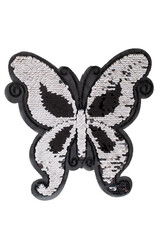 Naklejka na ściany i meble Black and silver sequin butterfly patch isolated on white background