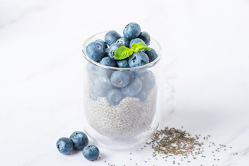 Chia pudding with blueberries. food, dessert