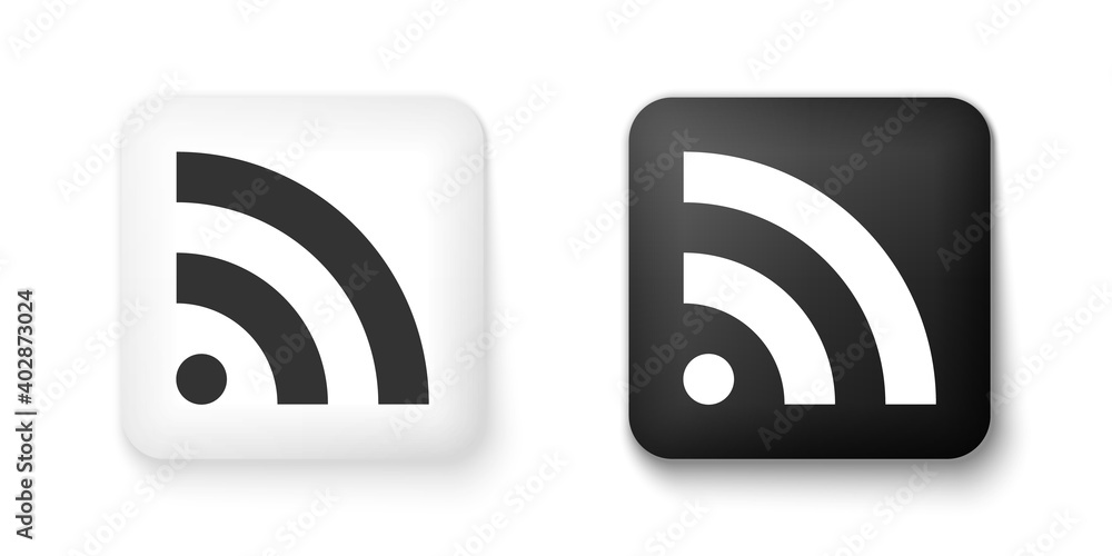 Poster black and white rss icon isolated on white background. radio signal. rss feed symbol. square button.