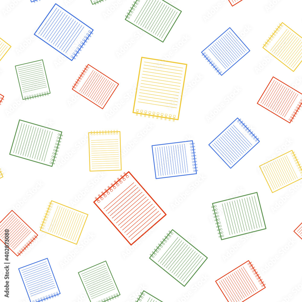 Poster color notebook icon isolated seamless pattern on white background. spiral notepad icon. school noteb