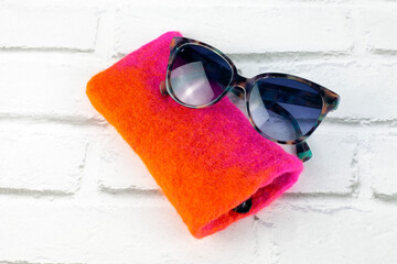 Sunglasses with case made with wet felt technique
