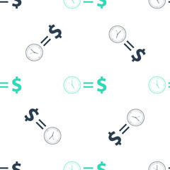 Green Time is money icon isolated seamless pattern on white background. Money is time. Effective time management. Convert time to money. Vector.