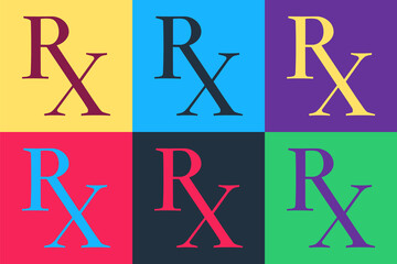 Pop art Medicine symbol Rx prescription icon isolated on color background. Vector.