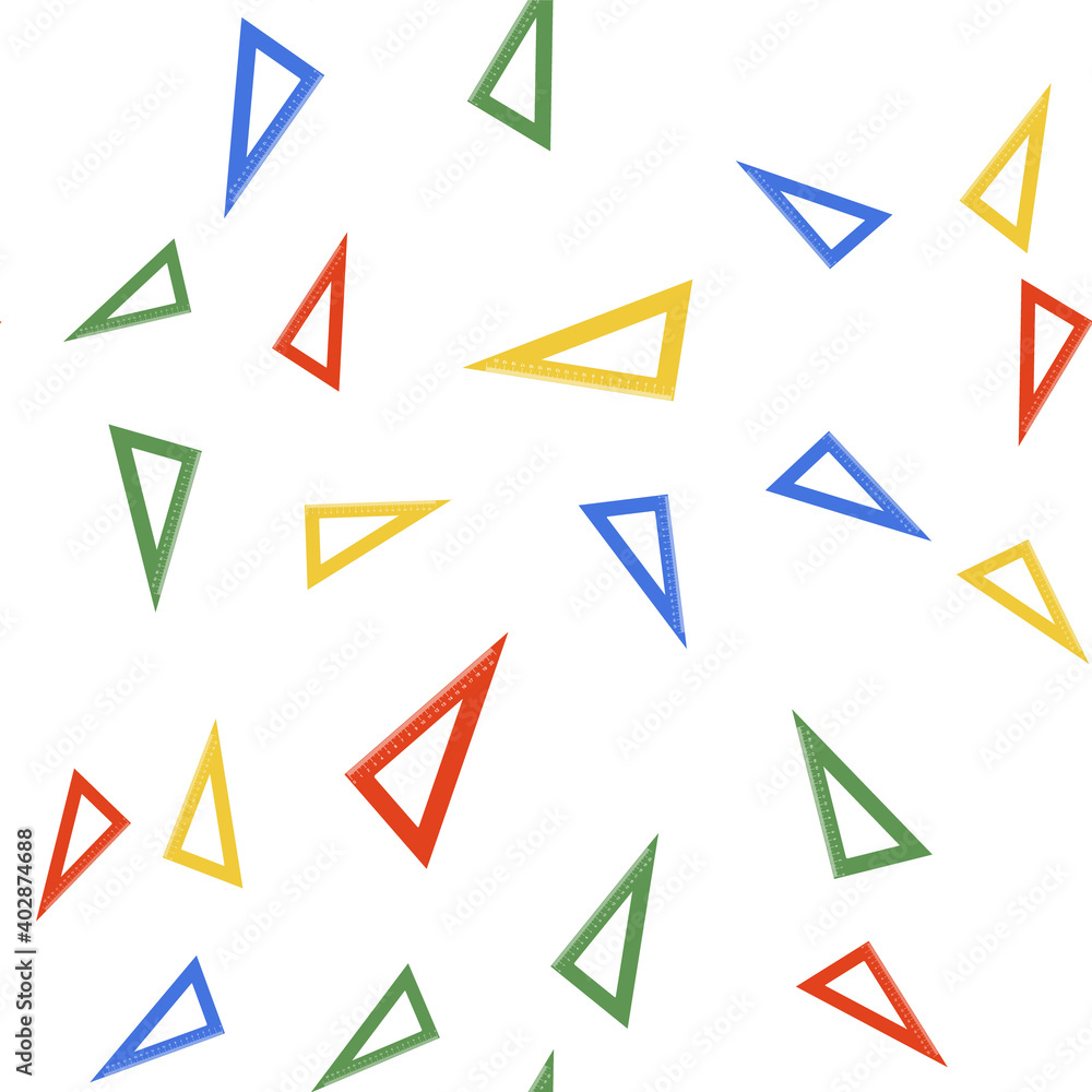 Poster color triangular ruler icon isolated seamless pattern on white background. straightedge symbol. geom