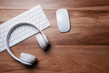 earphone with computer keyboard and mouse