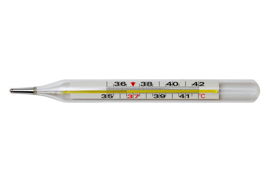 Medical mercury thermometer isolated on a white background, clipping path. Medical mercury thermometer isolated on white.