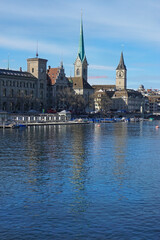 Fototapeta premium View over Zürich and the river Limmat in Switzerland 