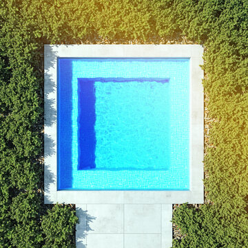 Square Pool. Top View 3d Rendering