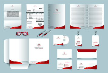 Corporate Brand Identity Design set. Business stationery elements template. Abstract geometric graphics on Letterhead, Invoice, Notebook Cover, Annual report cover, CD Case, ID Card, Business Card.
