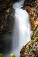 waterfall in the mountains, hallstatt, echerntal, austria