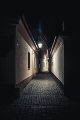Old street of Czech city Podebrady at night